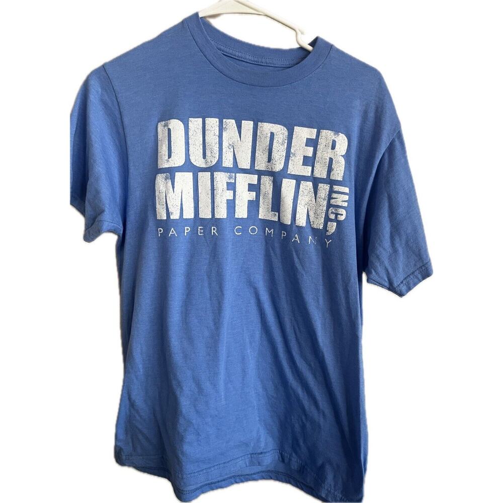 Dunder Mifflin Shirt Mens Medium Blue The Office Graphic Logo Short Sleeve